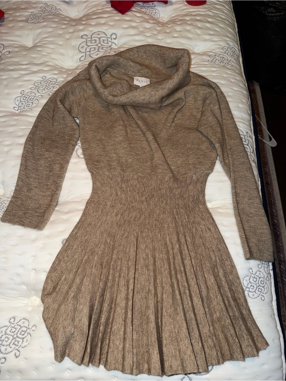 Mable Taupe brown ribbed knit sweater dress